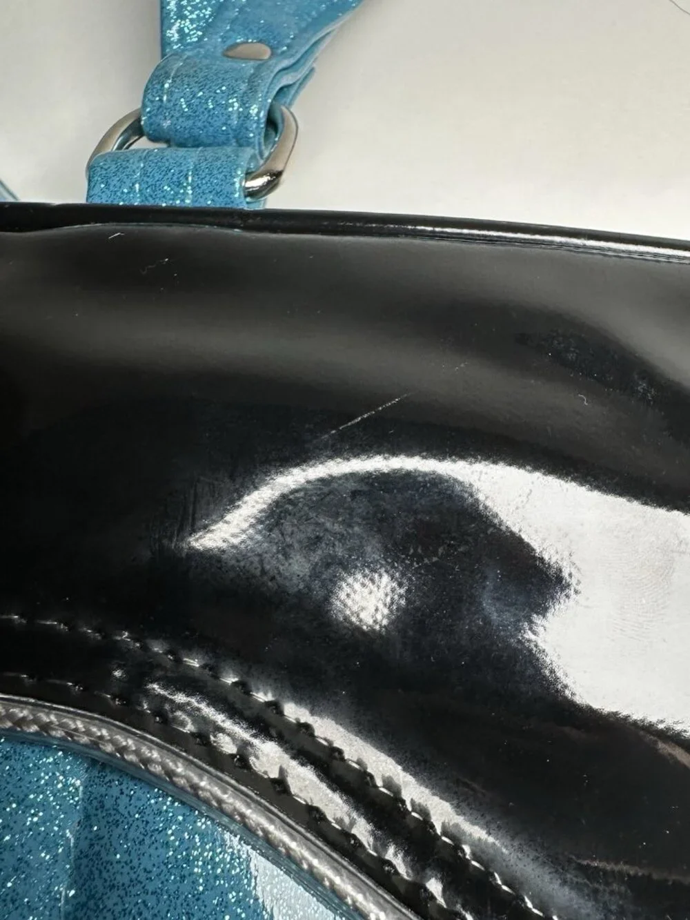 OOAK Trophy Queen Tuck and Roll Tote Blue Black Leopard Print Leather Hot Rod - Picture 11 of 13